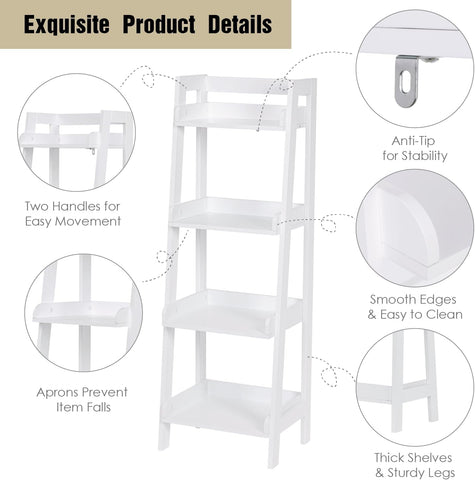 UTEX Freestanding Bathroom Storage Shelf with 4-Tier Ladder Design, White