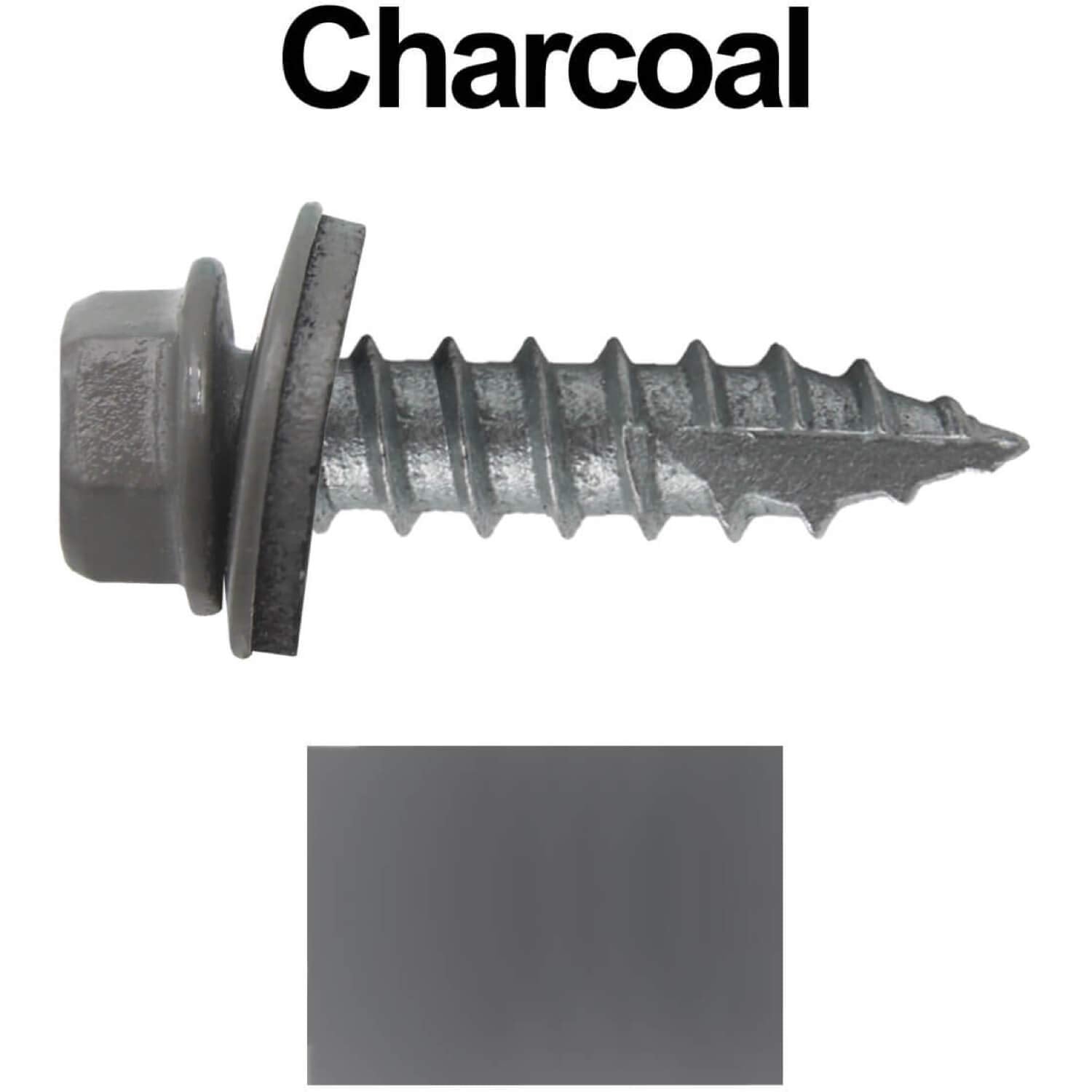 14 x 1 Charcoal Metal Roofing Screws - Hex Washer Head- Self-Starting/Tapping - EPDM Washer. 1 x 250 Count Bag - 250 Screws