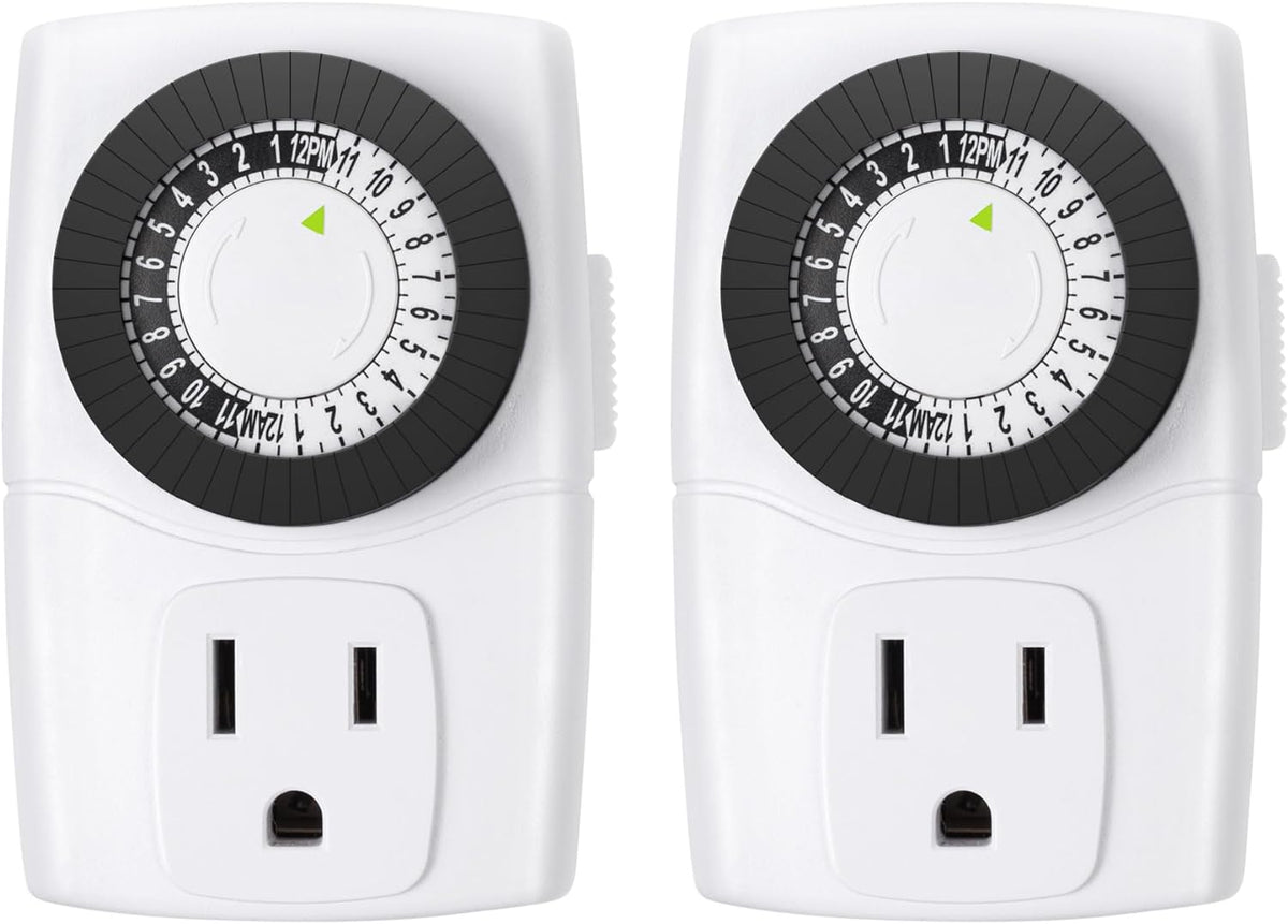 BN-LINK U47 Indoor Mini 24-Hour Mechanical Outlet Timer, 3-Prong, 2-Pack