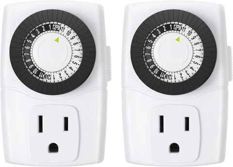 BN-LINK U47 Indoor Mini 24-Hour Mechanical Outlet Timer, 3-Prong, 2-Pack