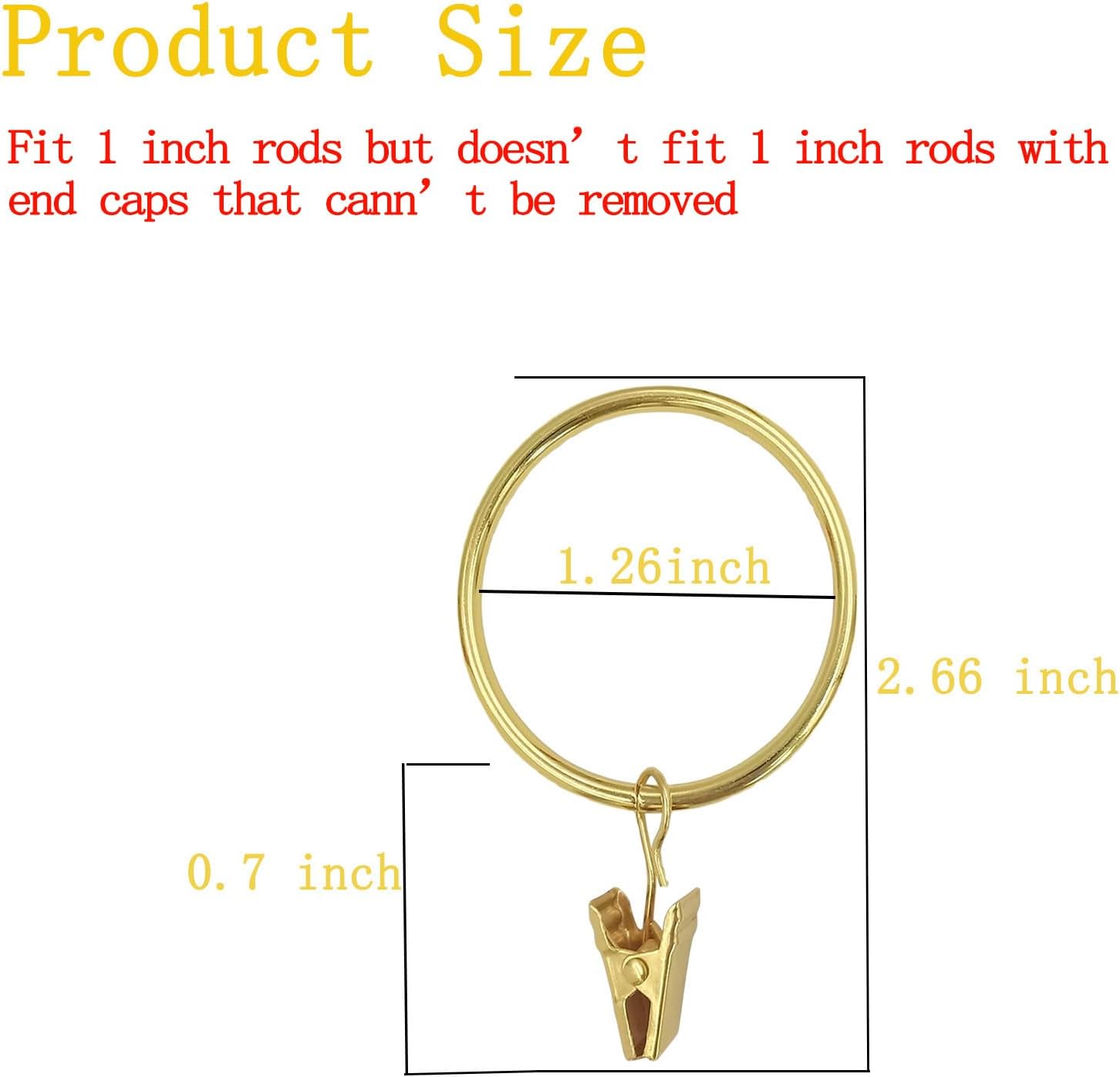 16 Pack Curtain Rings with Clips, Window Clip Rings Curtain Hooks Hangers Clip Rings for Hanging Drapery Drapes Bows, Small 1.26 Inch Diameter, Fits up to 1" Rod, Gold