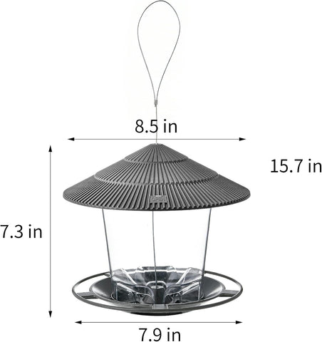Hanizi Bird Feeder Outdoor Hanging for Wild Bird Seed, Grey