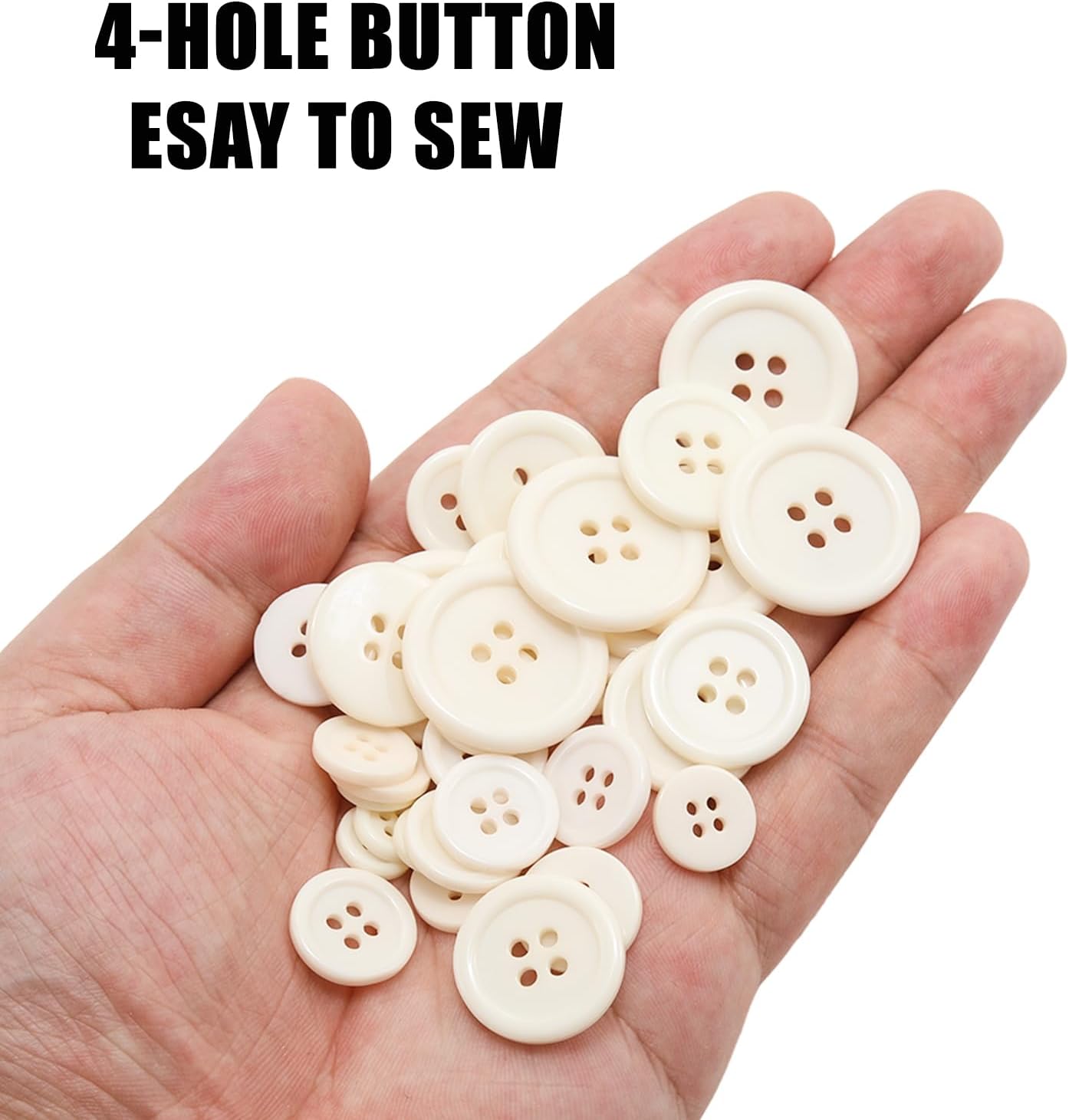 Lilaly 100 pcs Beige Buttons for Crafts, 5 Sizes Mixed Round Sewing Buttons for Clothes, Suitable for for DIY Crafts, Coats, Shirts, Pants, Shorts