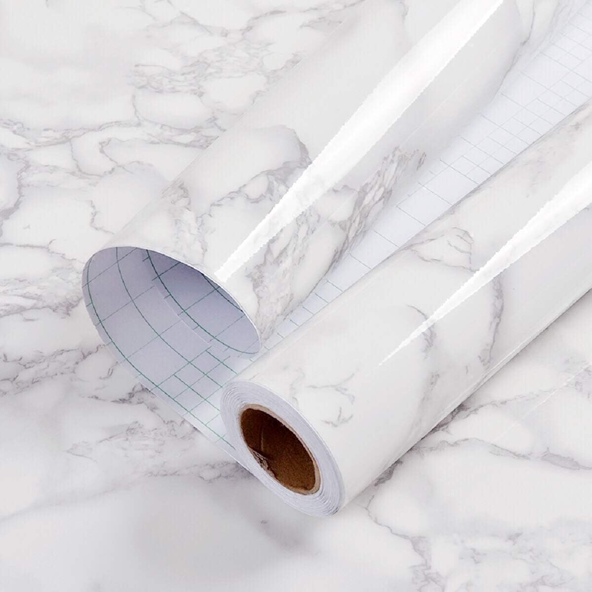practicalWs Glossy Marble Contact Paper White Peel and Stick for Countertop