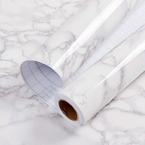 practicalWs Glossy Marble Contact Paper White Peel and Stick for Countertop