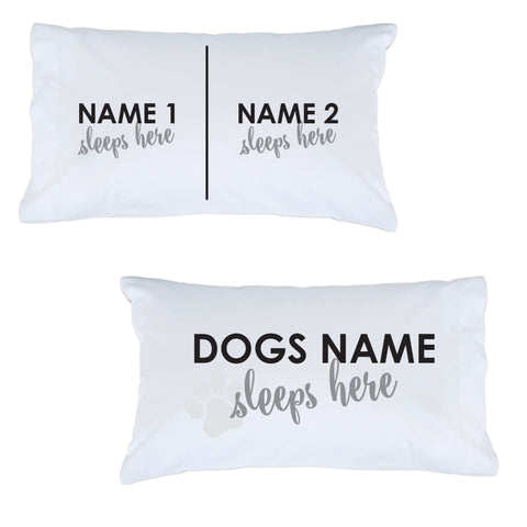 Personalized Planet Dog Sleeps Here White Bedroom Pillowcase Set with Custom Personalization | Pet Owner Bedroom Décor | 2 Standard Queen Size Pillow Covers | 20x31
