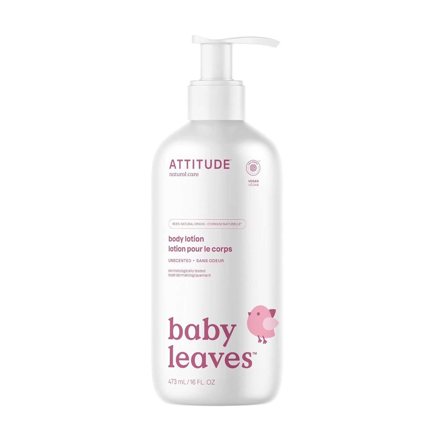 ATTITUDE Baby Lotion for Face & Body, Unscented, EWG Verified, 16 Fl Oz