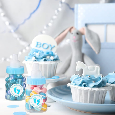 Tondiamo 48 Pcs Blue Baby Shower Mini Bottle Favors with Sticker
