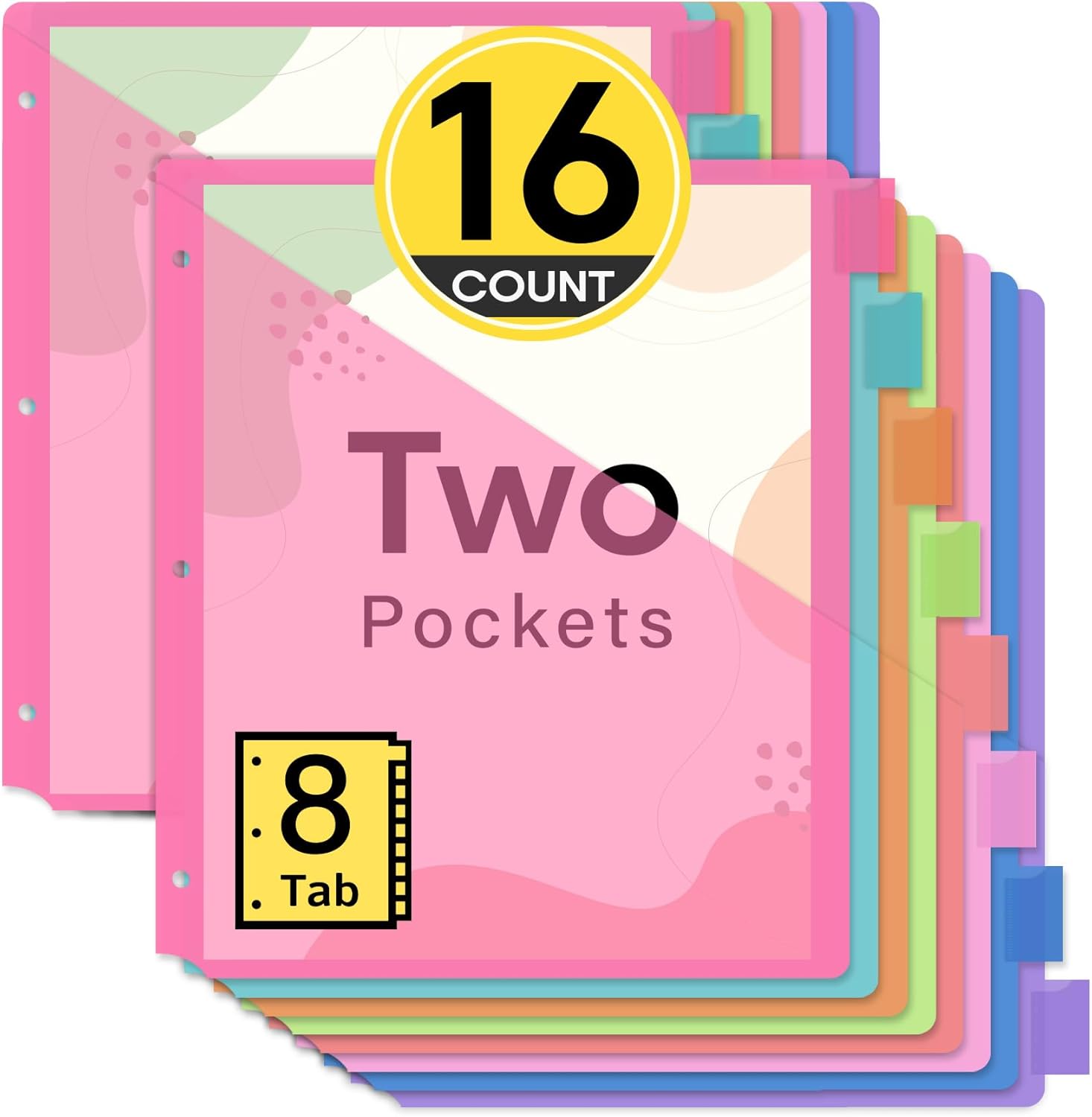 Taja 16 Count Dividers for 3 Ring Binder with Two Pockets, 8 Tabs Set