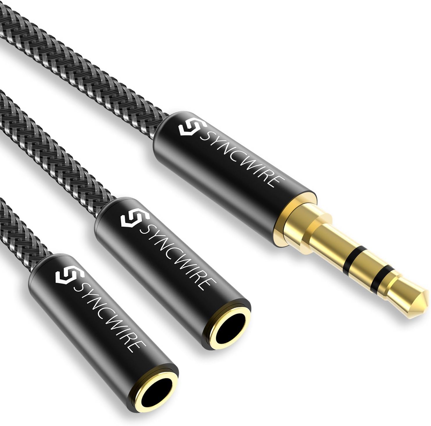 SYNCWIRE Headphone Splitter, 3.5mm Nylon-Braided Male to 2 Female Y Cable