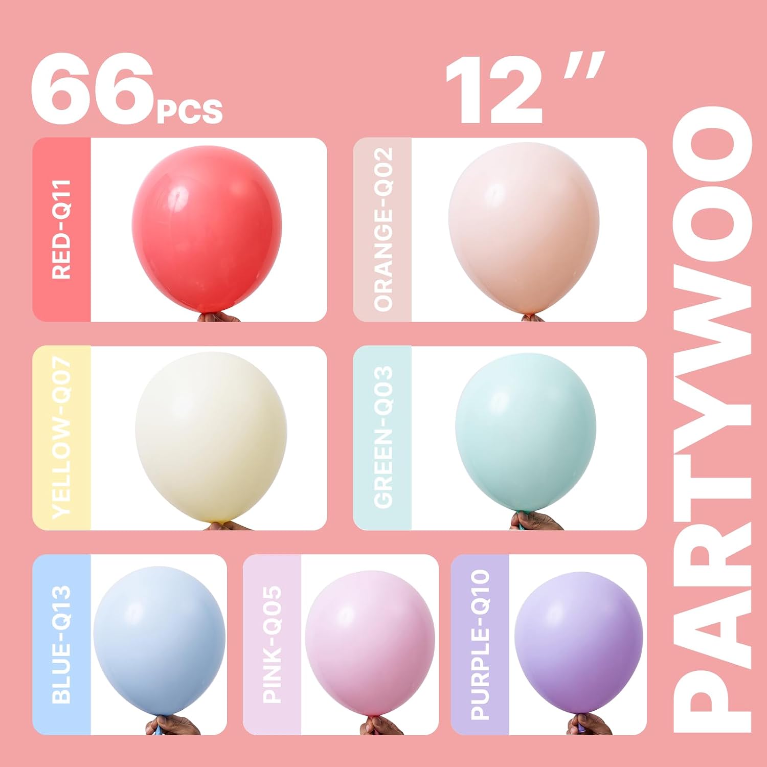 PartyWoo Pastel Rainbow Latex Helium Foil Balloons 66pcs 12 Inch