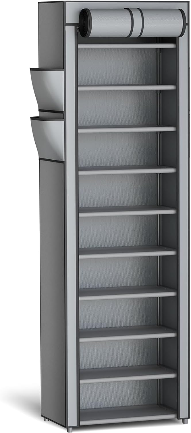 Kitsure 10-Tier Shoe Rack with Cover, Vertical Shelf, 17.5" Wide, White