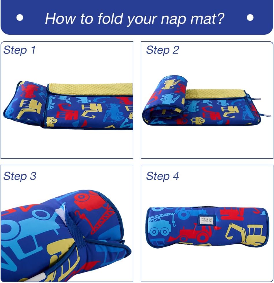 beeweed Toddler Nap Mat, Rollup Design Kid Sleeping Mat with Removable Pillow & Minky Blanket, Toddler Sleeping Bag for Daycare Preschool Travel Camping