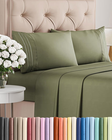 King Size 4 Piece Sheet Set - Breathable & Cooling Sheets - Sage Green