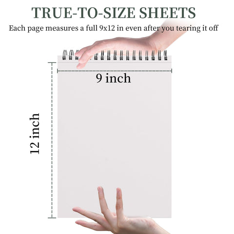 SuFly 9"x12" Drawing Paper, Pack of 2, 100 Sheets Each, Top Spiral Sketch Pad, 68lb/100gsm, White.