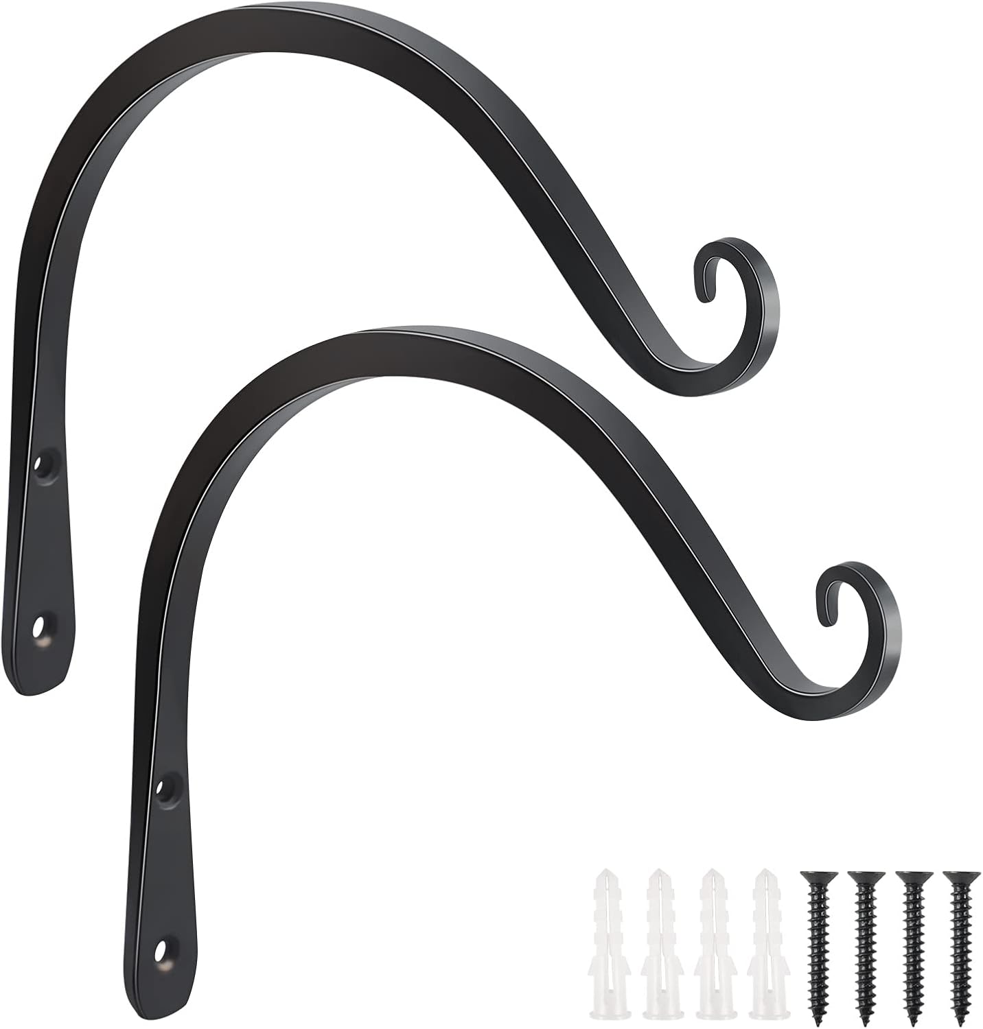 FEED GARDEN Heavy Duty Plant Hangers Outdoor Indoor, 8 Inch 2 Pack Metal Hanging Bracket Holds Up to 44 lbs, Wall Brackets for Hanging Baskets, Bird Feeders,Wind Chime& Lanterns, Black