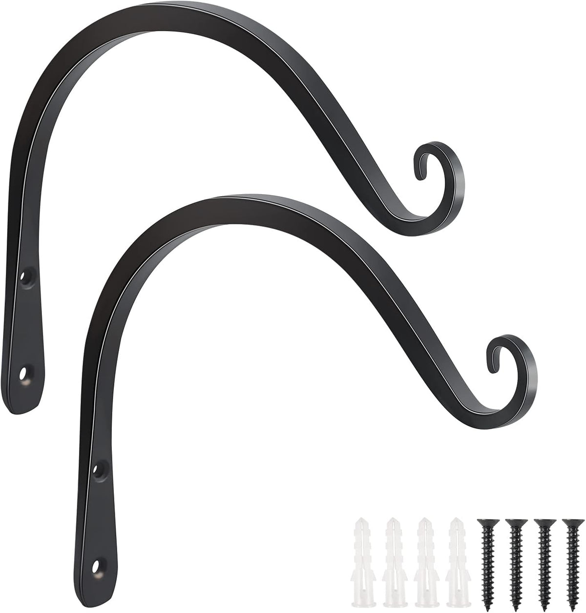FEED GARDEN Heavy Duty Plant Hangers Outdoor Indoor, 8 Inch 2 Pack Metal Hanging Bracket Holds Up to 44 lbs, Wall Brackets for Hanging Baskets, Bird Feeders,Wind Chime& Lanterns, Black