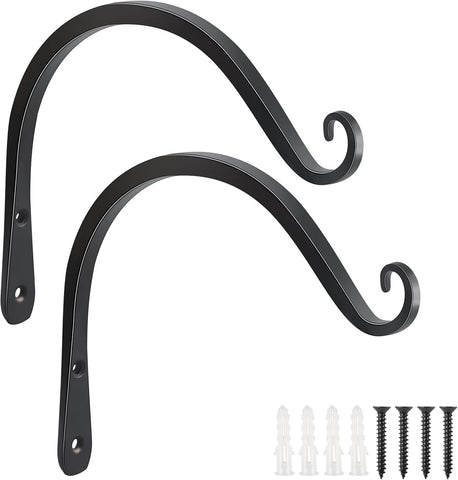 FEED GARDEN Heavy Duty Plant Hangers Outdoor Indoor, 8 Inch 2 Pack Metal Hanging Bracket Holds Up to 44 lbs, Wall Brackets for Hanging Baskets, Bird Feeders,Wind Chime& Lanterns, Black