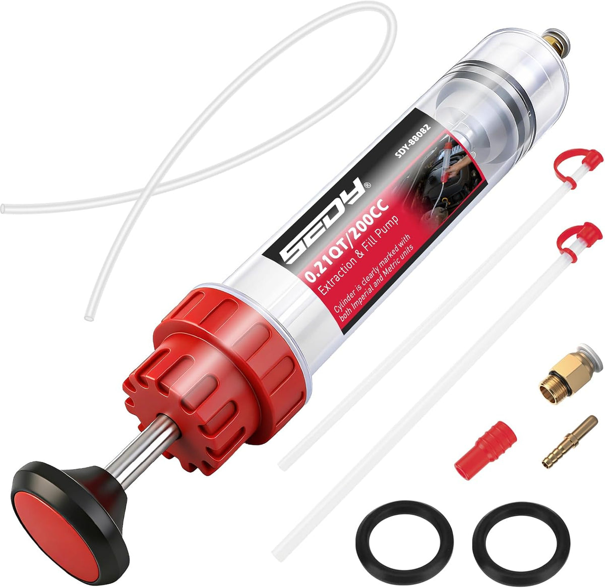 200CC Automotive Fluid Extractor Syringe Pump with Long Hose and Extension Tubes, Oil Extractor Fluid Pump Oil Evacuator and Dispenser Pump for Engine Oil, ATF, Coolant, Brake & Power Steering Fluids