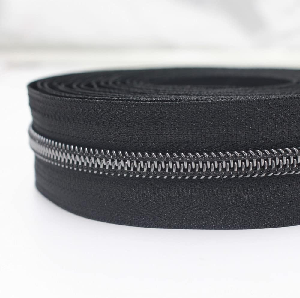 YaHoGa #5 Black Nickel Nylon Coil Zippers by The Yard 10 Yards (Black)
