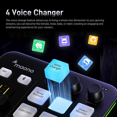 MAONO Gaming Audio Mixer, Audio Interface with Pro-preamp, RGB, Bluetooth, 48V Phantom Power for Live Streaming, Podcasting, Content Create, Gaming MaonoCaster G1 NEO (BLACK)