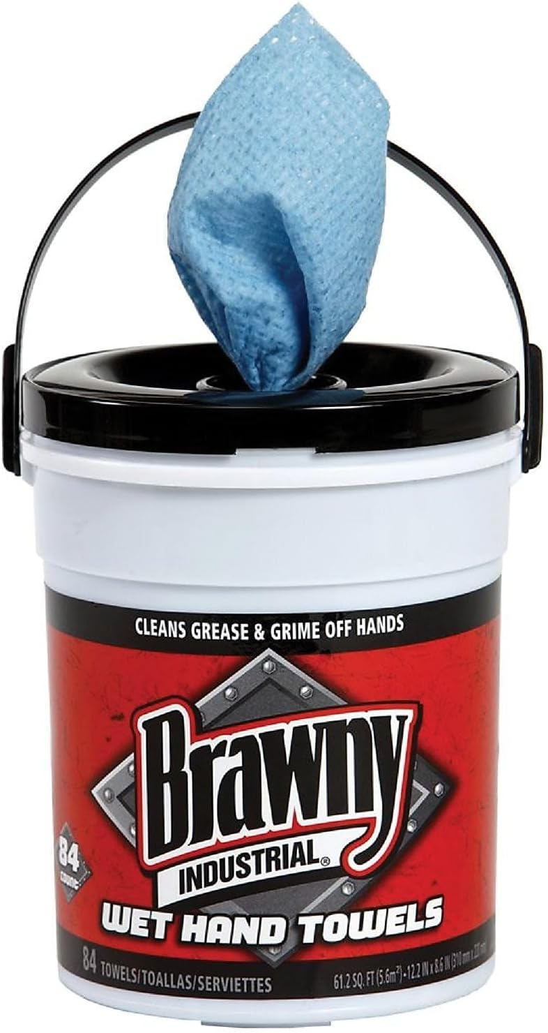 Georgia-Pacific Brawny Professional Disposable Wet Hand Cleaning Towel by GP PRO (Georgia-Pacific), 21501, Blue, 84 Towels Per Bucket, 6 Buckets Per Case, Towel (WxL) 8.6" x 12.2"