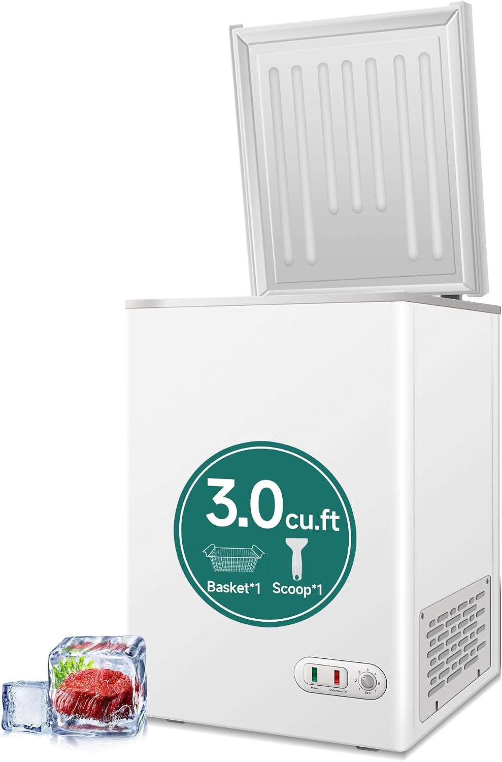 3.5 Cubic Feet Chest Freezer (-9.4°F to 5 °F) with Removable Basket, Adjustable Temperature, White