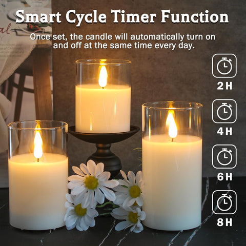 Glass Rechargeable LED Flickering Flameless Candles with Remote and Timer