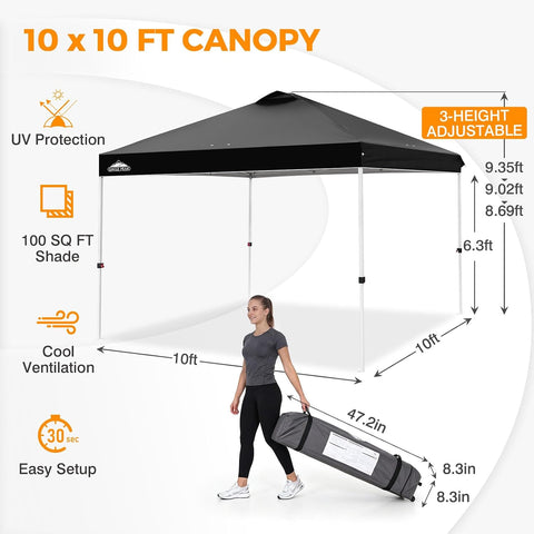 EAGLE PEAK 10x10 Pop Up Canopy Tent Easy Up Canopy Outdoor, Black
