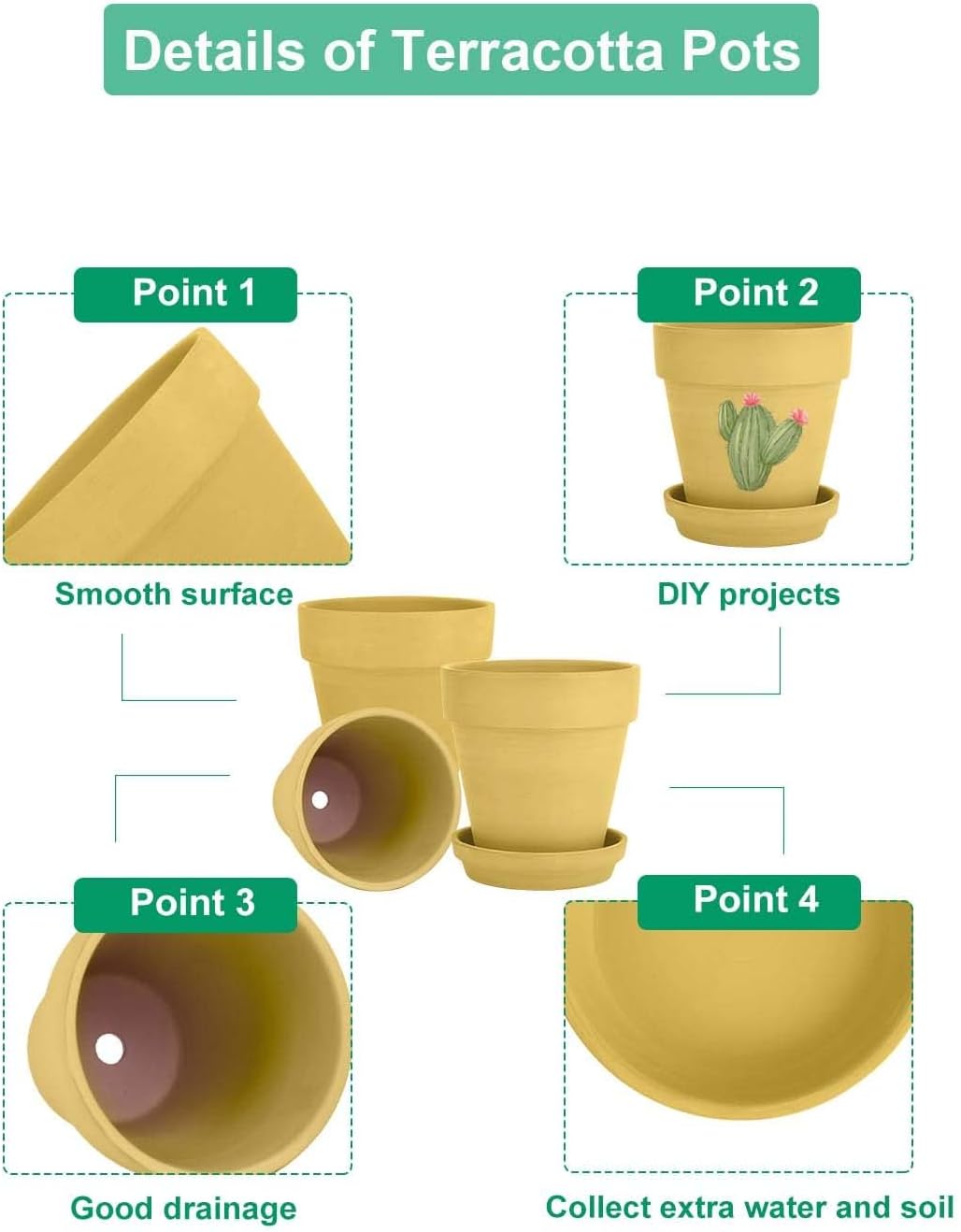 vensovo 6 Inch Yellow Terracotta & Clay Pots with Saucer, 4 Pack