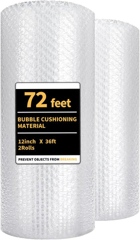 Bubble Cushioning Wrap 2 Pack 12 Inch x 72 ft Total Bubble Wrap for Packing，Moving Boxes and Shipping for Your Business，Perforated Every 12 in.Suitable for Filling Packaging Boxes.