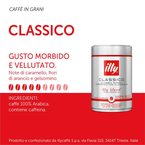 illy Whole Bean Coffee, Classico Medium Roast, 8.8oz, 6 Pack