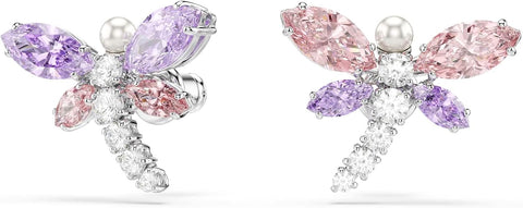 Swarovski x Ariana Grande Official Dragonfly Motif Jewelry Collection, Brooch, Pendant Necklace, Earrings, Mixed Cut Multicolored Stones, Rhodium Finish