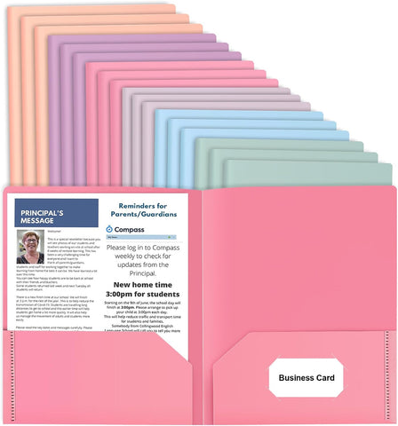 18 Pack Colored File Folders with Pockets, Pastel Pocket Folders, Plastic