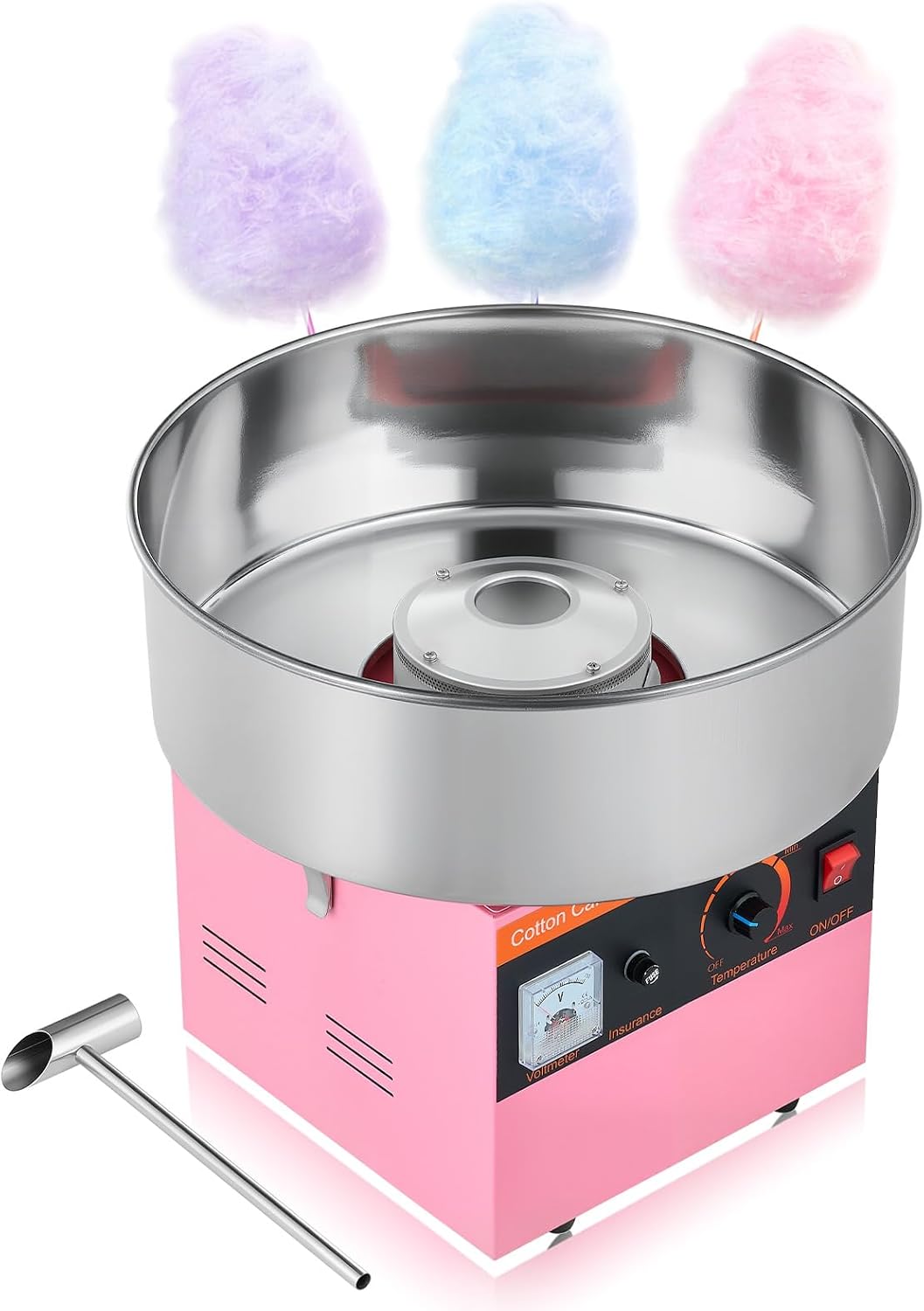 VEVOR Cotton Candy Machine Commercial, 1000W Electric Candy Floss Maker, Easy Use with 15 inch Stainless Steel Bowl and Sugar Scoop, Makes Hard Candy for Home Kids Birthday, Family Party, Pink