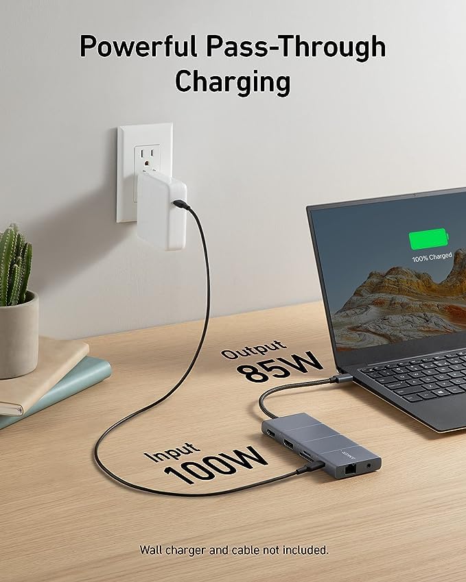 Anker USB C Hub, 565 11-in-1 Laptop Docking station, Dual Monitor Docking Station with 10 Gbps Data Port, 4K HDMI and DisplayPort, 100W Power Delivery, 1 Gbps Ethernet, SD Card Reader for XPS and More