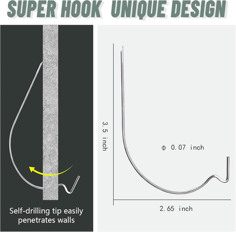 FURHUA 20pcs Super Hook Picture Hangers and Office Pack, Drywall Hooks for Hanging Pictures, Wall Hooks, Picture Hangers, Picture Hanging Kit，Hang Art, Clock, Shelves, Mirrors
