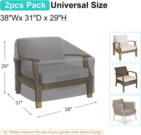 2 Pack Outdoor Patio Chair Covers Waterproof 38"Wx31"Dx29"H, Black