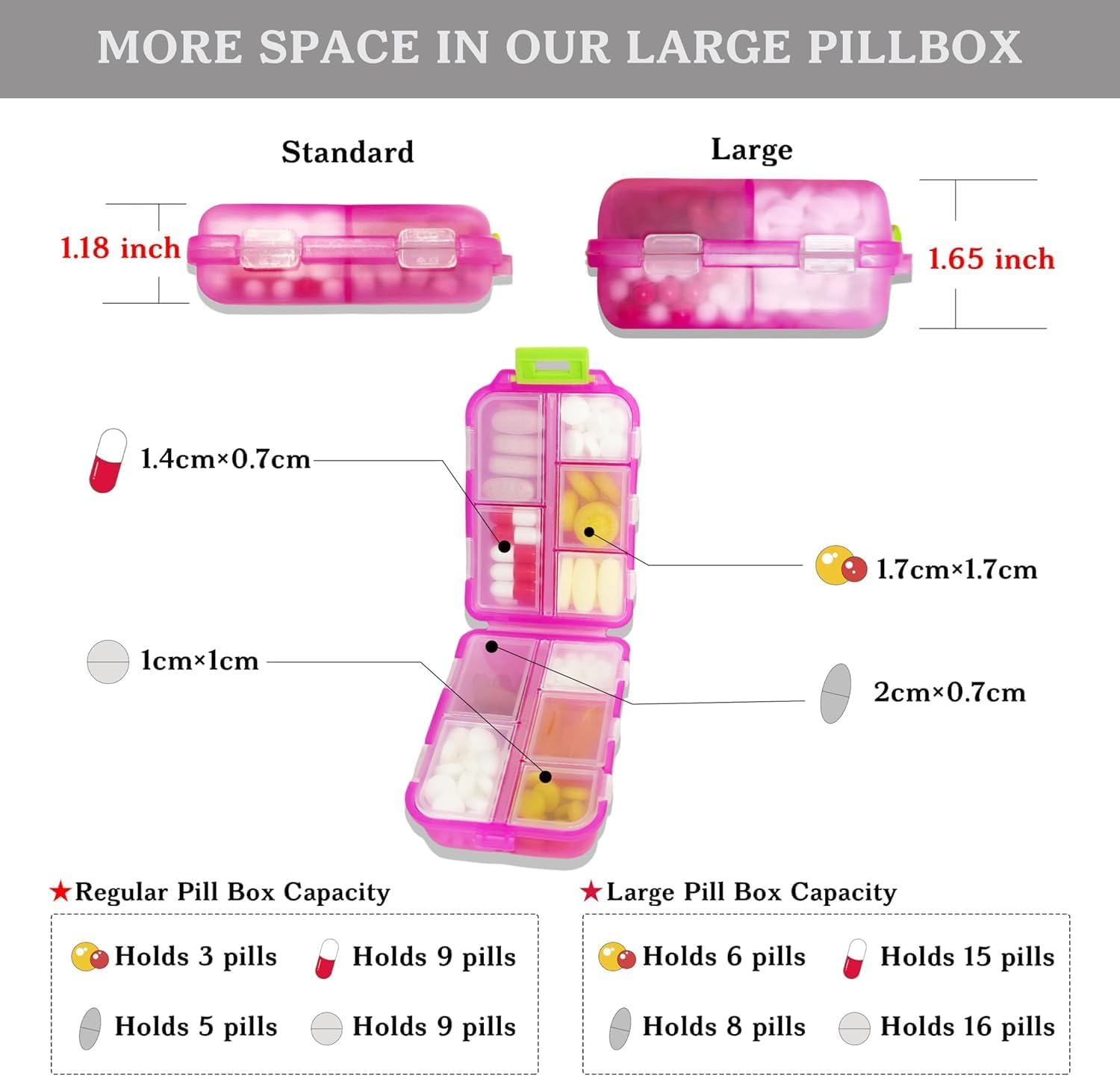 3 Pack Large Pill Organizers with Medicine Labels, Pink White Grey