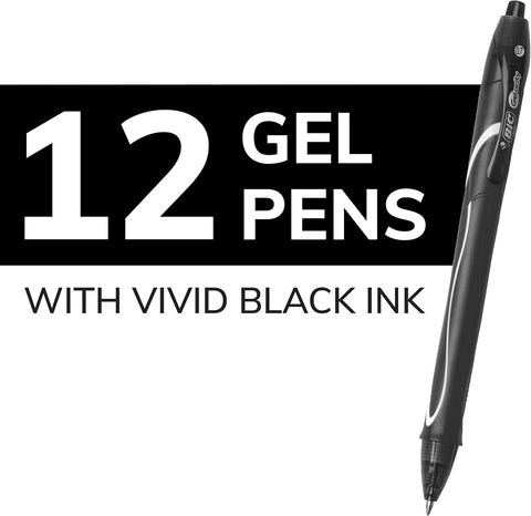 BIC Gelocity Quick Dry Black Gel Pens, Medium Point, 0.7 mm, 12-Count