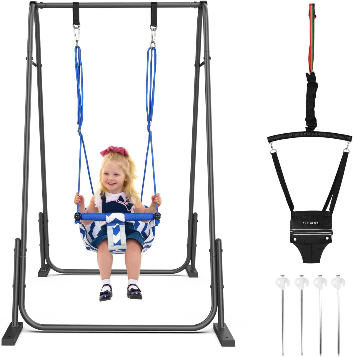 Slevoo 2 in 1 Baby Jumper Swing, Toddler Swing 6 Months to 6 Years Black