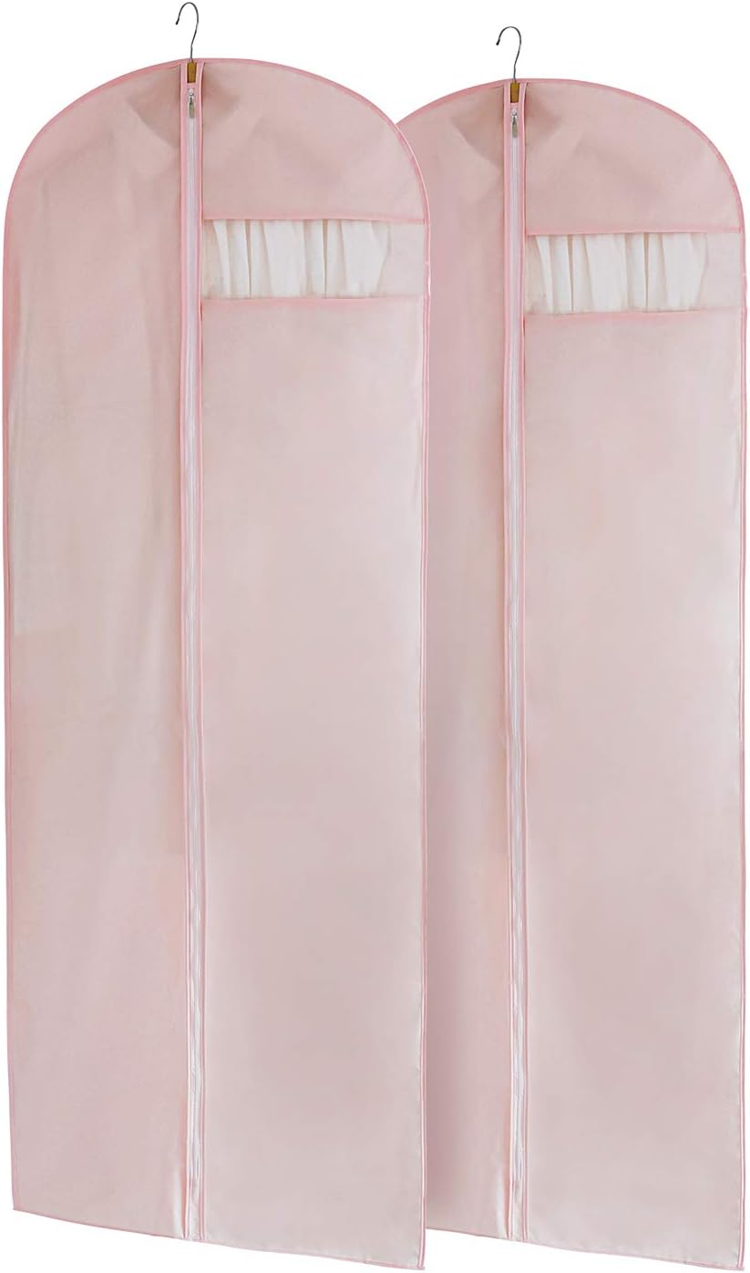 MARMINS Pink Dress Bags for Gowns Long, 65'' Long Dress Clear Garment Bag(Set of 2, 23.3'' X 65'')