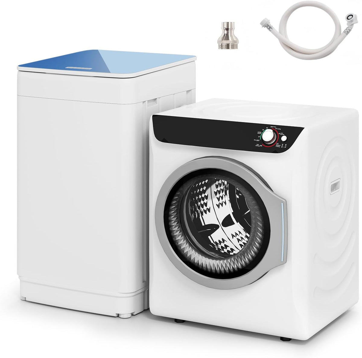 Portable Washer and Dryer Combo Set, 20Lbs Full-Automatic Washing Machine and 2.6 Cu.Ft Portable Clothes Dryer with 7 Wash Programs, 6 Dry Modes, Compact Washer and Dryer for Apt, Dorm, Home