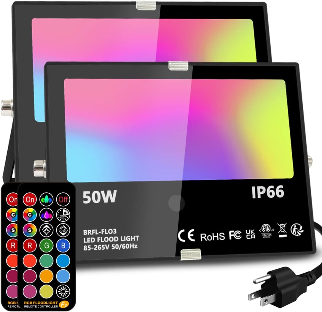 MELPO Led Flood Light Outdoor, 50W RGB Color Changing Landscape Lighting