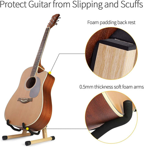 SNIGJAT Acoustic Guitar Stand, Folding Wood Guitar Stand with Padding Ash