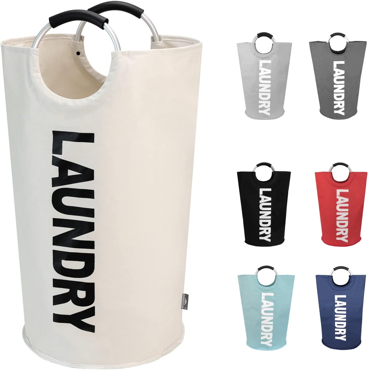 DOKEHOM 90L Large Laundry Basket Bag, Collapsible Tall Hamper, Beige