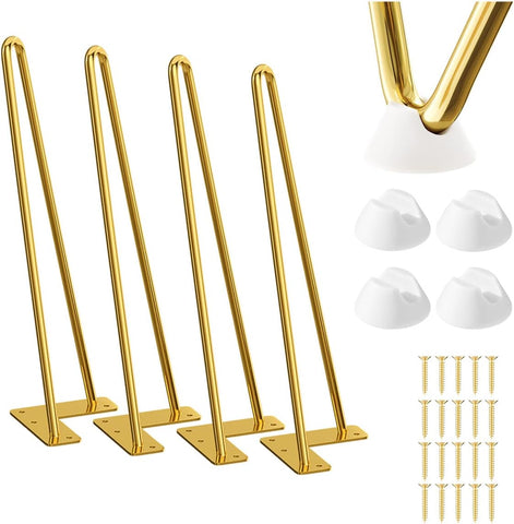 SMARTSTANDARD 12 Inch Hairpin Furniture Legs, Gold Set of 4PCS