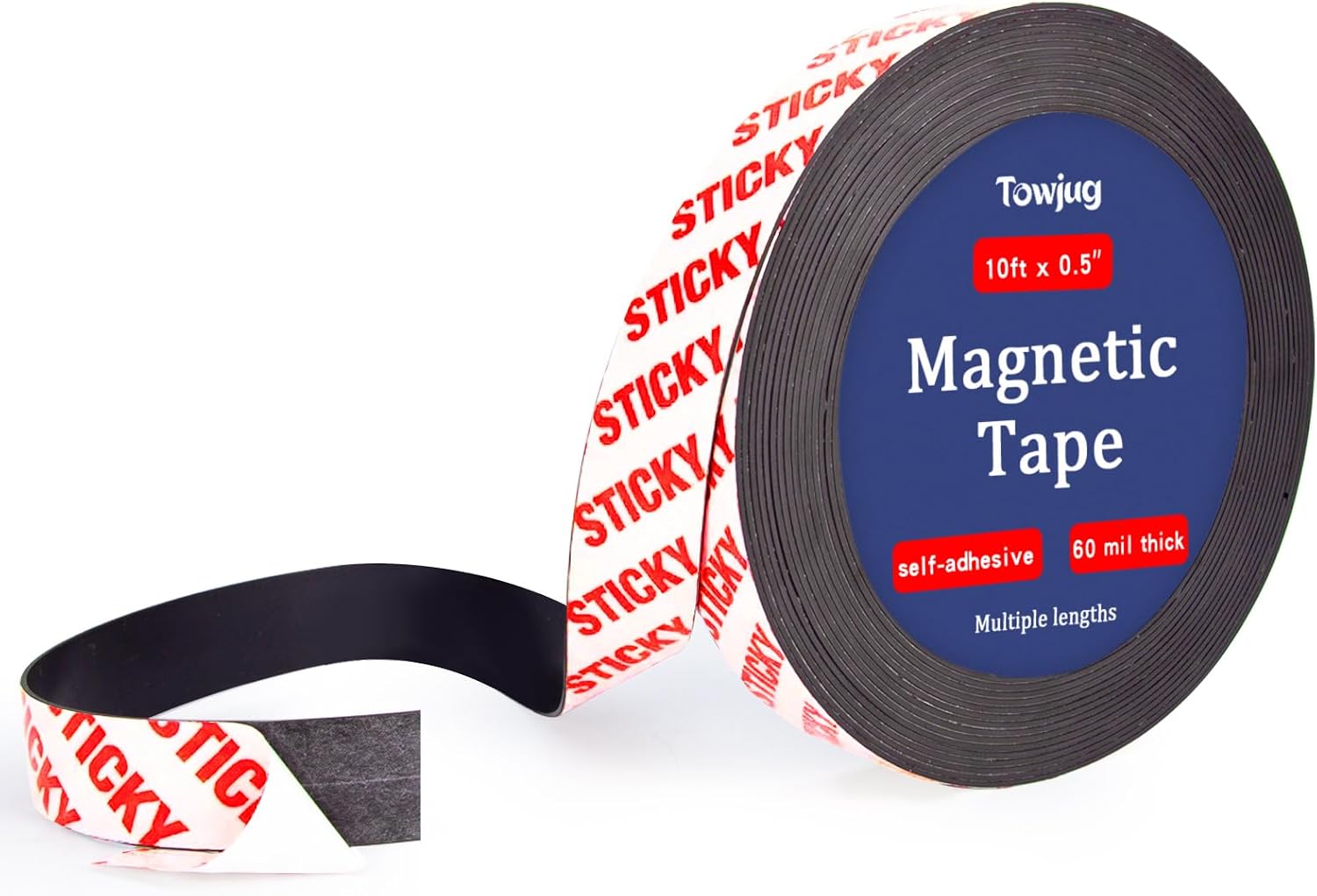 Towjug Magnetic Tape 10ft x 1/2in Fridge Magnets with Adhesive Backing Roll