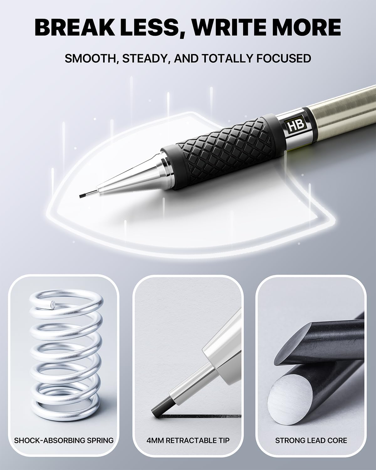 Metal Mechanical Pencil Set with Case, 6-Pack 0.9mm Break-Resistant