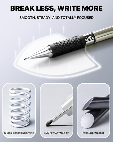 Metal Mechanical Pencil Set with Case, 6-Pack 0.9mm Break-Resistant